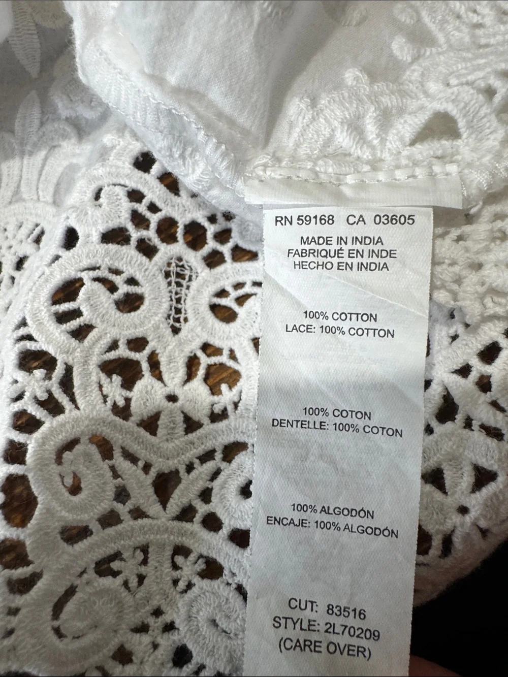 White Lace Embroidered Boho Tank Top 100% Cotton Sleeveless Crochet Trim Size M - Picture 8 of 10